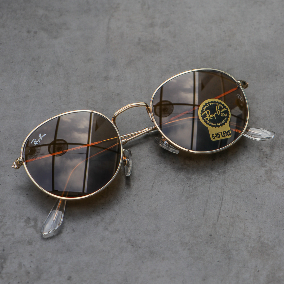RAY-BAN New Stylish Attractive Brown & Gold 3447 Round Sunglass For Unisex