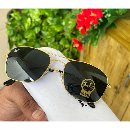 RAY-BAN Black & Gold 3136 Square Aviator Metal Trendy Hot Favourite Wintage Sunglass For Unisex.