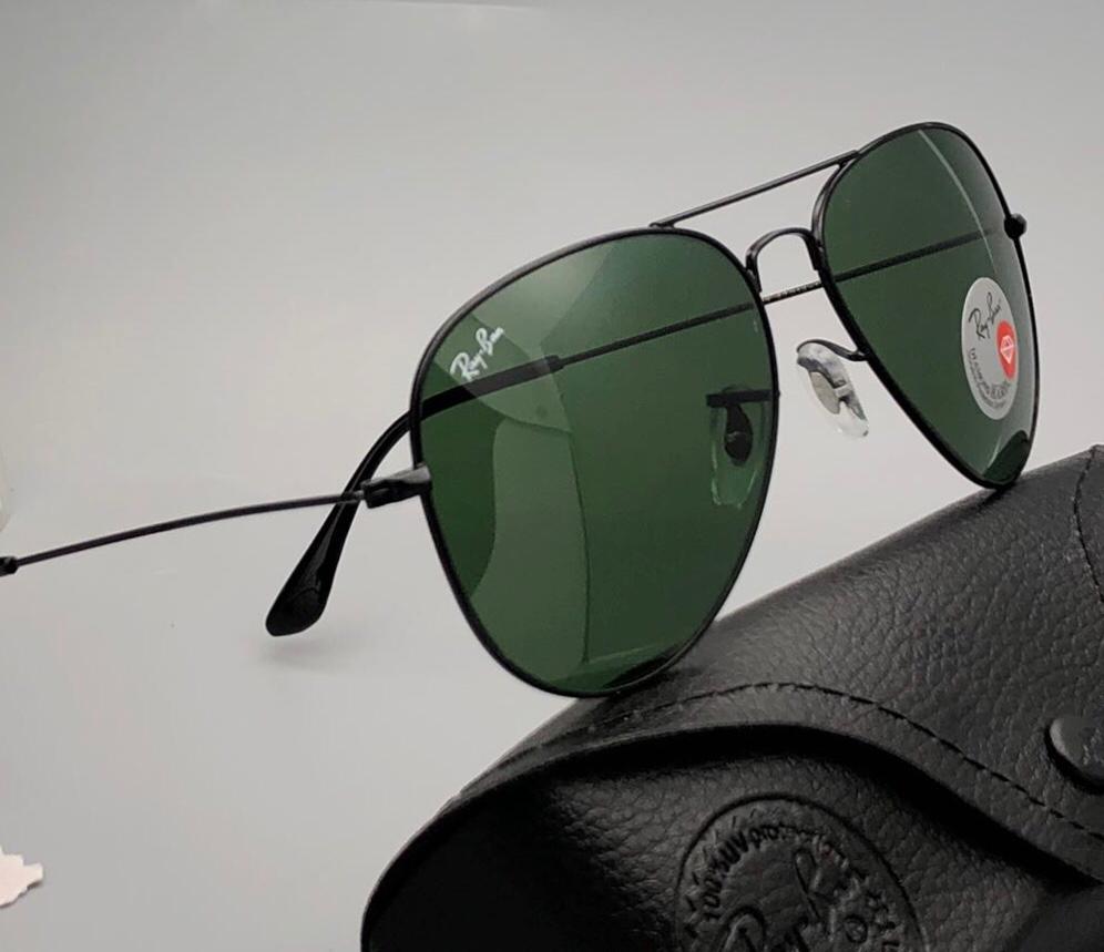 RAY-BAN Gun-Green & Black 3026 Aviator Causal Latest Sunglass For Unisex.