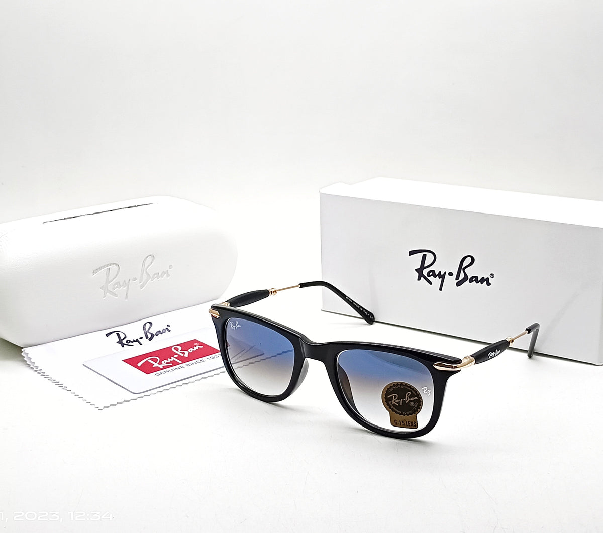 RAY-BAN Blue Shade & Gold 2148 Square Metal Trendy Hot Favourite Wintage Sunglass For Unisex.