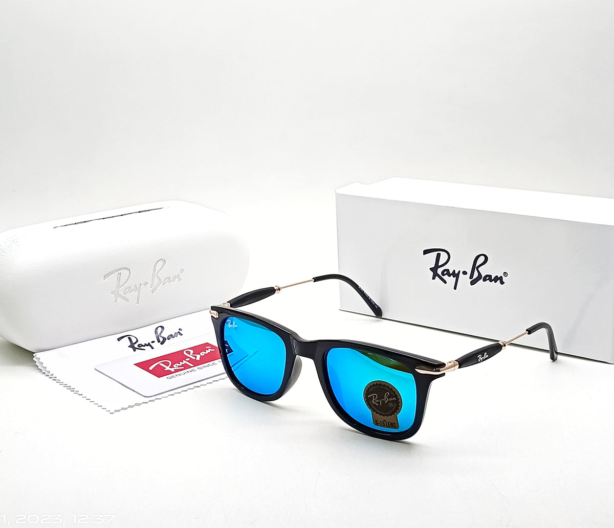 RAY-BAN Ocean Blue & Gold 2148 Square Metal Trendy Hot Favourite Wintage Sunglass For Unisex.