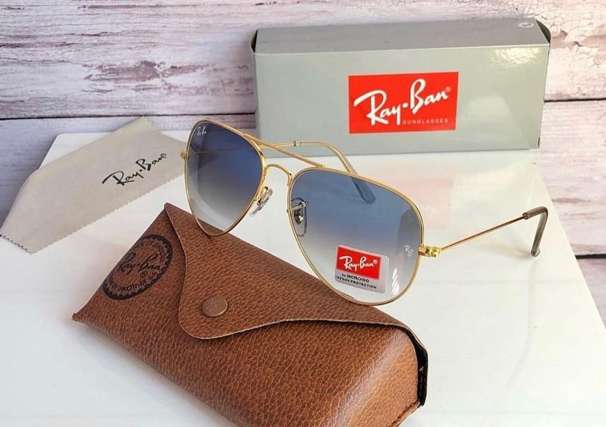 RAY-BAN Blue Shade & Gold 3026 Oval Aviator Metal Trendy Hot Favourite Wintage Sunglass For Unisex.